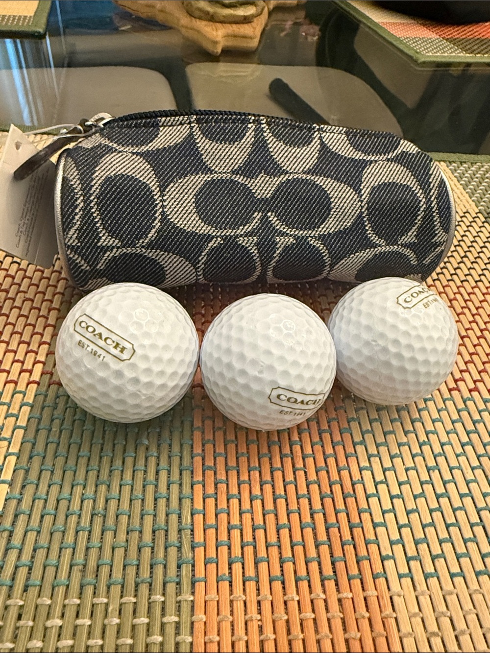 Coach Navy and White Signature Canvas Cylinder Toiletry Bag